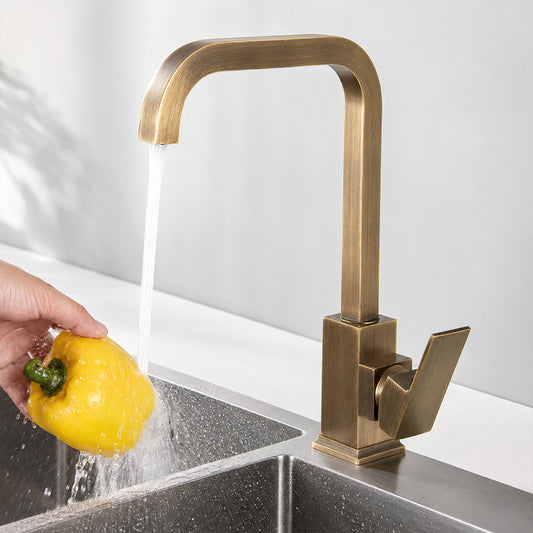 Antique Brass Kitchen Faucet Single Handle Hot and Cold Mixer Tap for Sink