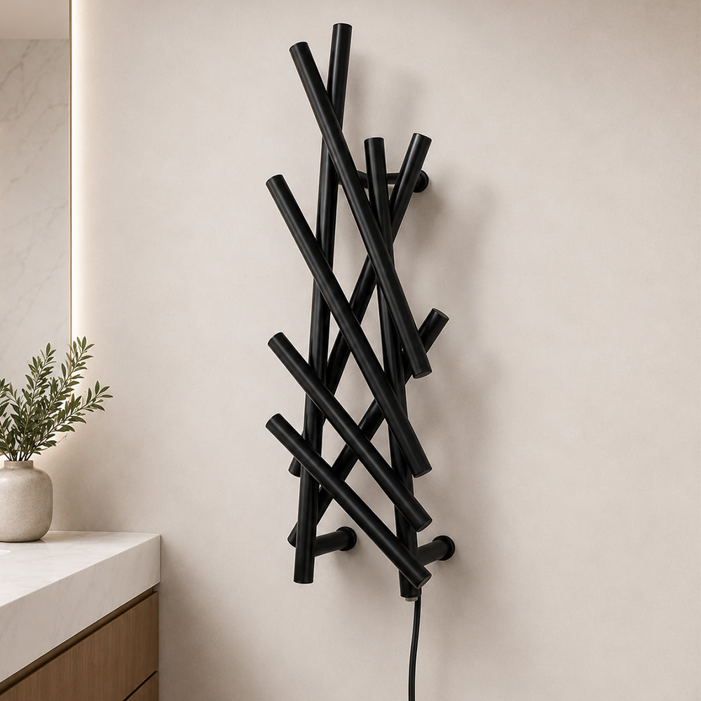 Modern Branch-Style Electric Heated Towel Rack – Matte Black