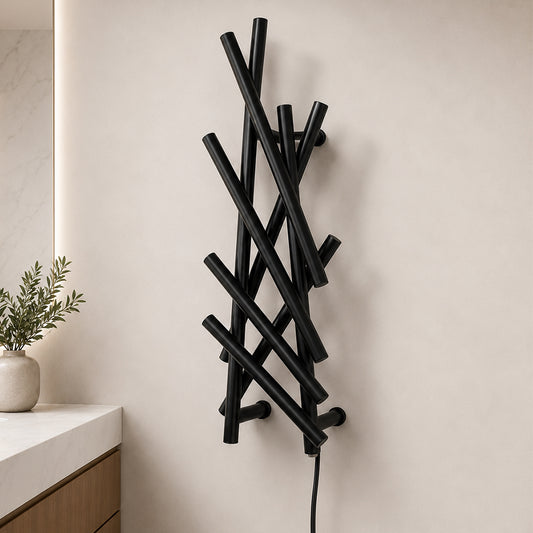 Modern Branch-Style Electric Heated Towel Rack – Matte Black