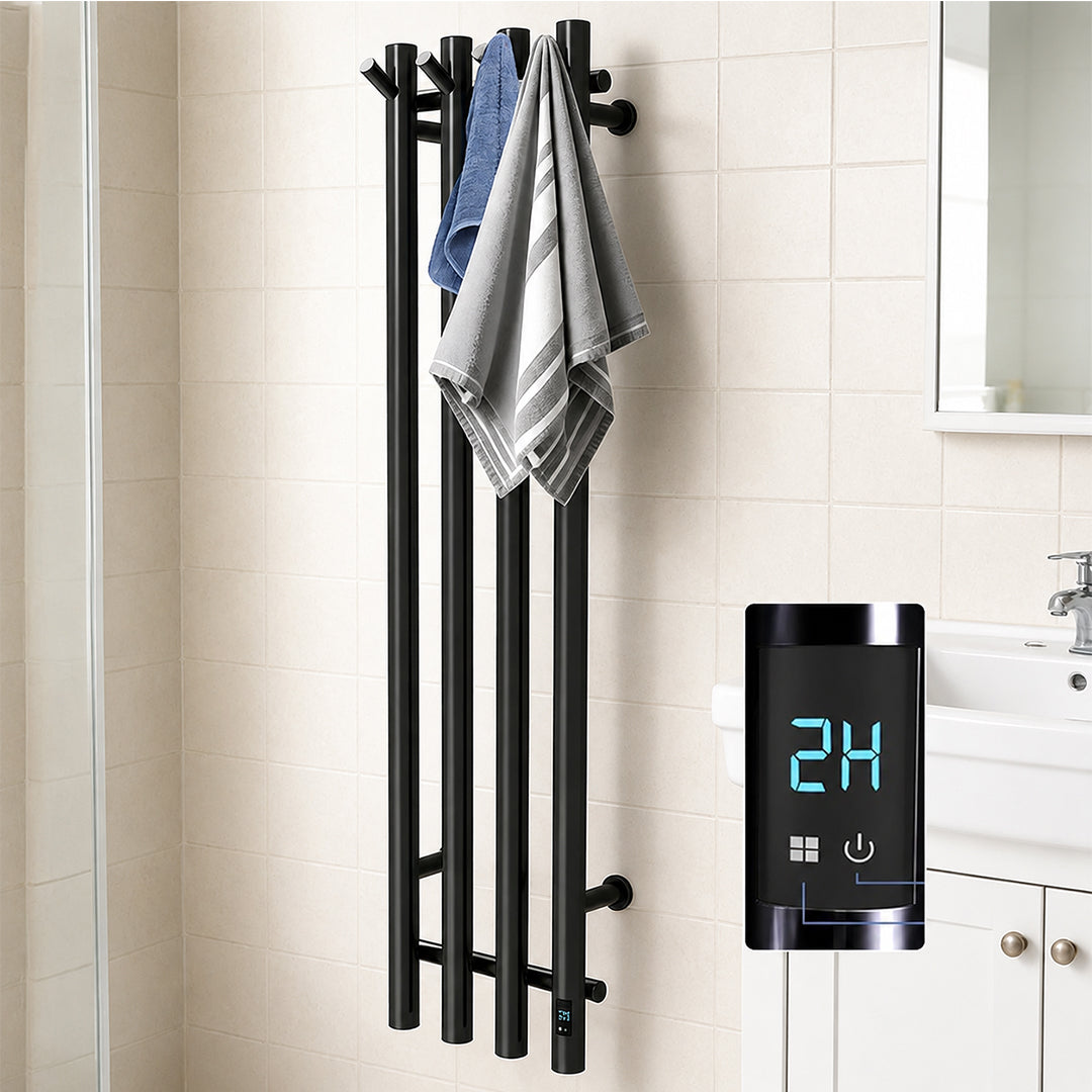 Stainless Steel Electric Heated Towel Rack with Hooks