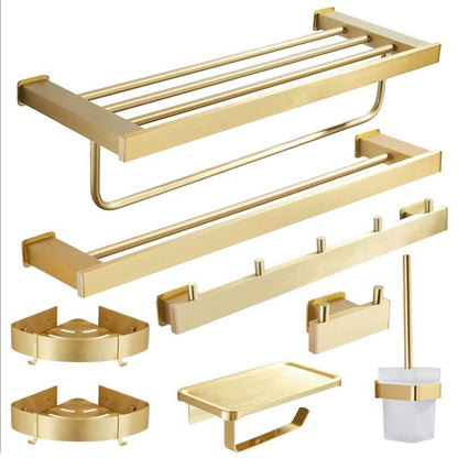 Wall Mounted Bruhsed Gold Bathroom Hardware Set with Towel Rack, Hooks & Toilet Paper Holder