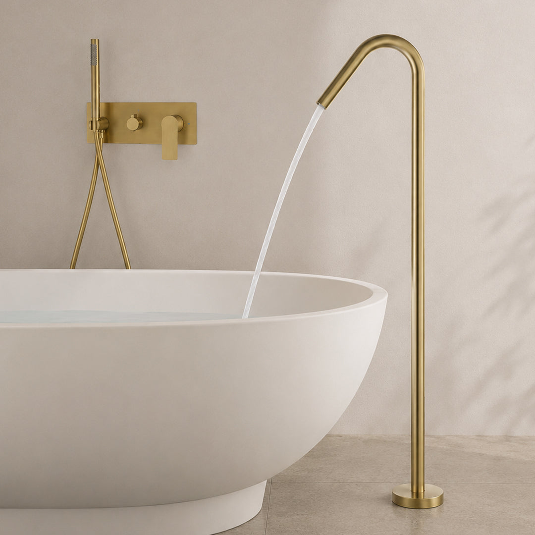 Concealed Installation Floor-Mounted Bathtub Faucet with Handheld Shower