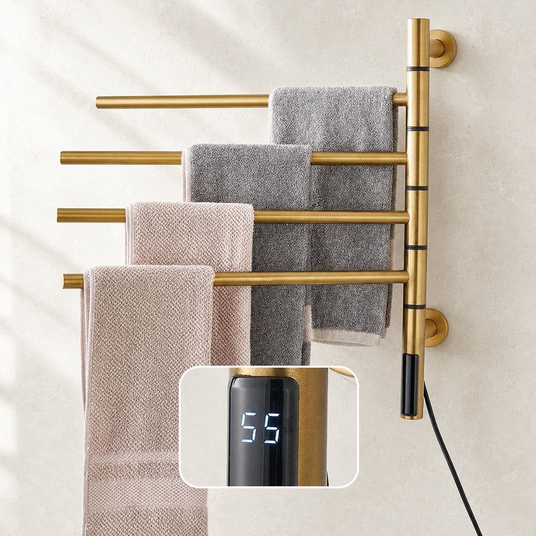 Wall-Mounted Rotating Heated Towel Rack with 4 Swivel Bars