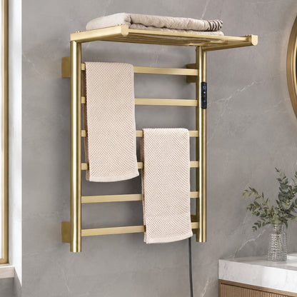 Stainless Steel Foldable Heated Towel Rack with Top Shelf, Timer & Temperature Control