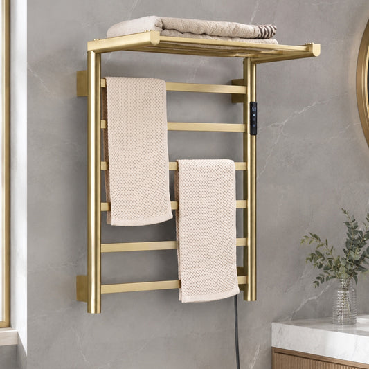 Stainless Steel Foldable Heated Towel Rack with Top Shelf, Timer & Temperature Control