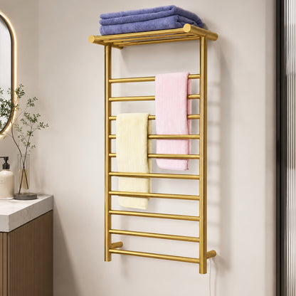 Wall-Mounted Stainless Steel Electric Heated Towel Rack with Top Shelf