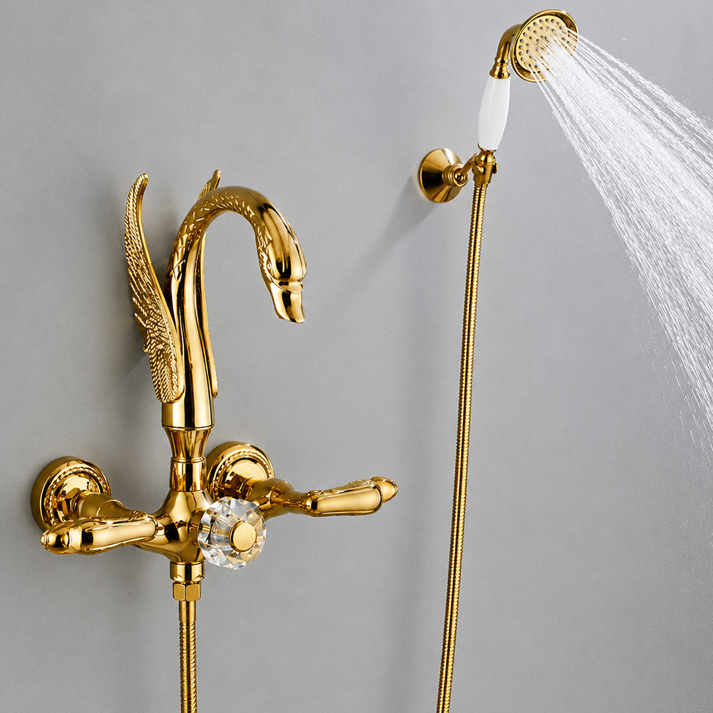 Luxury Wall Mounted Bathtub Faucet Swan Double Handle Bath Shower Faucet Water Tap