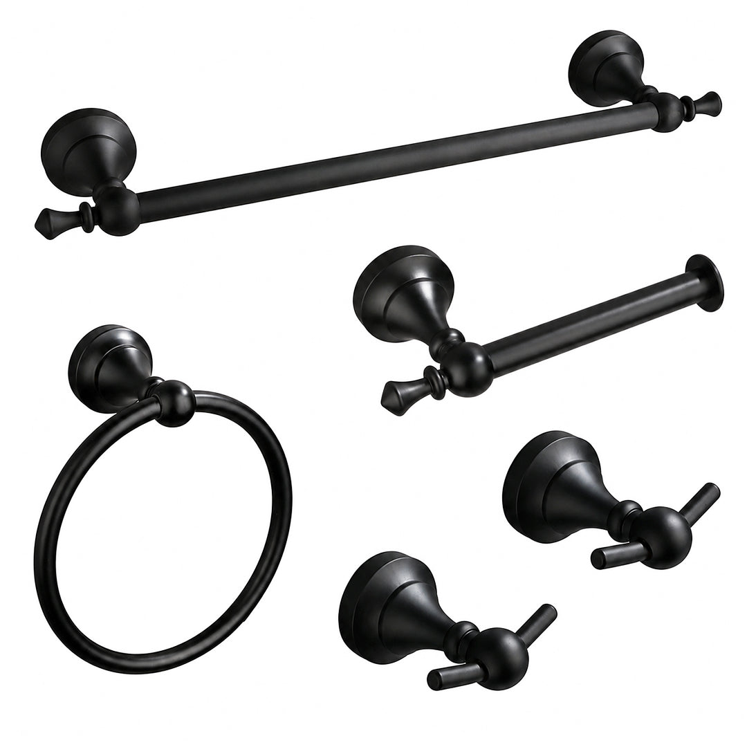 5-Piece Wall-Mounted Bathroom Hardware Set with Towel Bar, Ring & Hooks