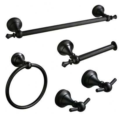 5-Piece Wall-Mounted Bathroom Hardware Set with Towel Bar, Ring & Hooks