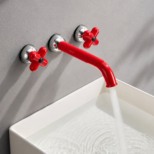 Wall-Mounted Bathroom Sink Faucet with Cross Handles