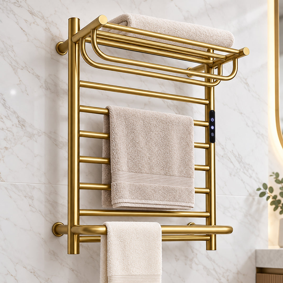 Wall-Mounted Electric Towel Warmer with Built-In Storage Shelf