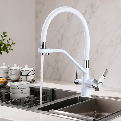 Brass High-Arc 3-Way Kitchen Faucet with Separate Purified Water Outlet