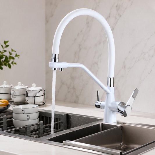 Brass High-Arc 3-Way Kitchen Faucet with Separate Purified Water Outlet