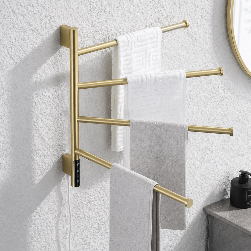 360 swivel electric heated towel rack brushed gold