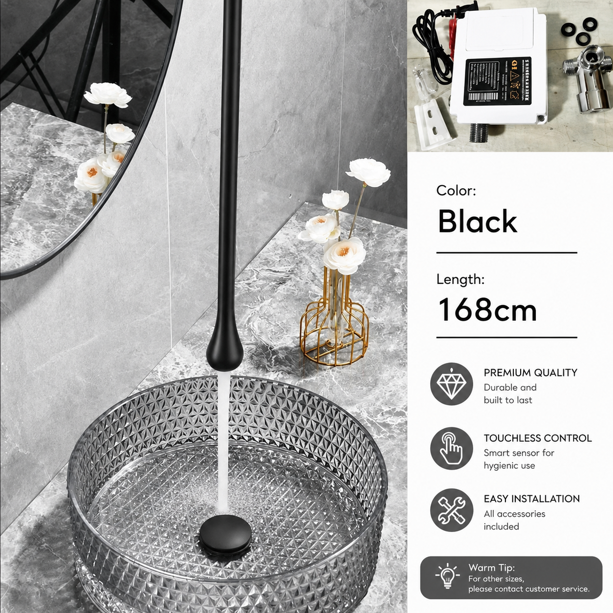 Luxury Smart Sensor Hanging Faucet – Custom Length Touchless Basin Faucet for Modern Bathroom Sink