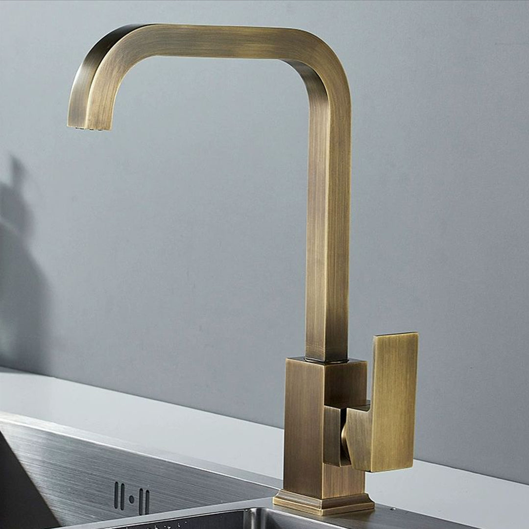 Antique Brass Kitchen Faucet Single Handle Hot and Cold Mixer Tap for Sink
