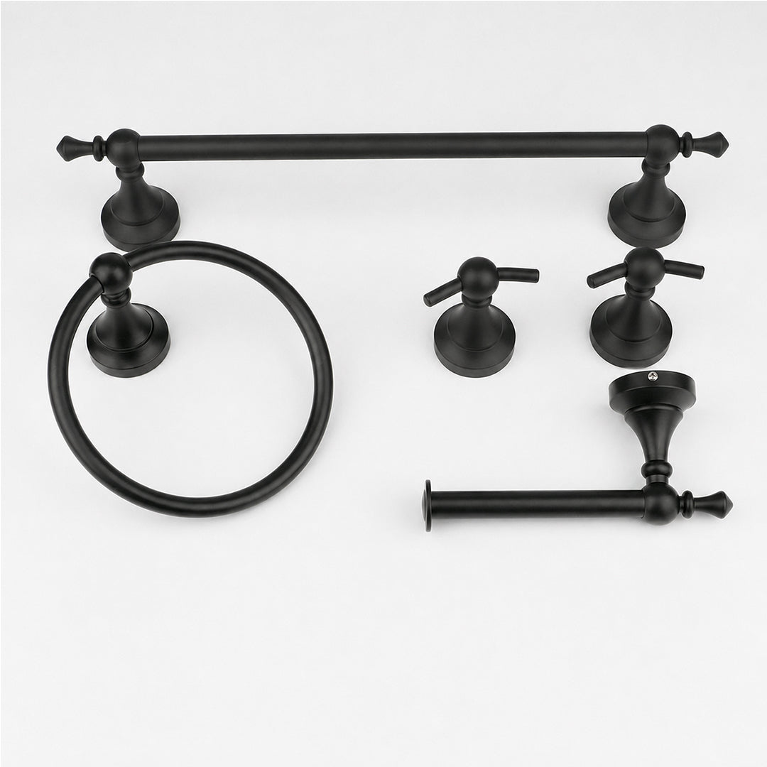 5-Piece Wall-Mounted Bathroom Hardware Set with Towel Bar, Ring & Hooks