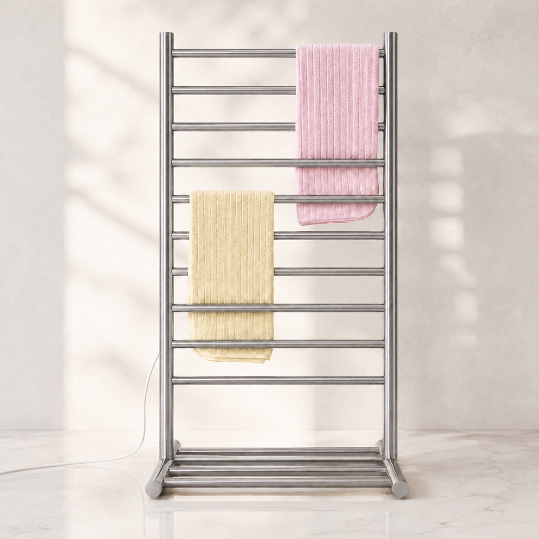 Wall-Mounted Stainless Steel Electric Heated Towel Rack with Top Shelf