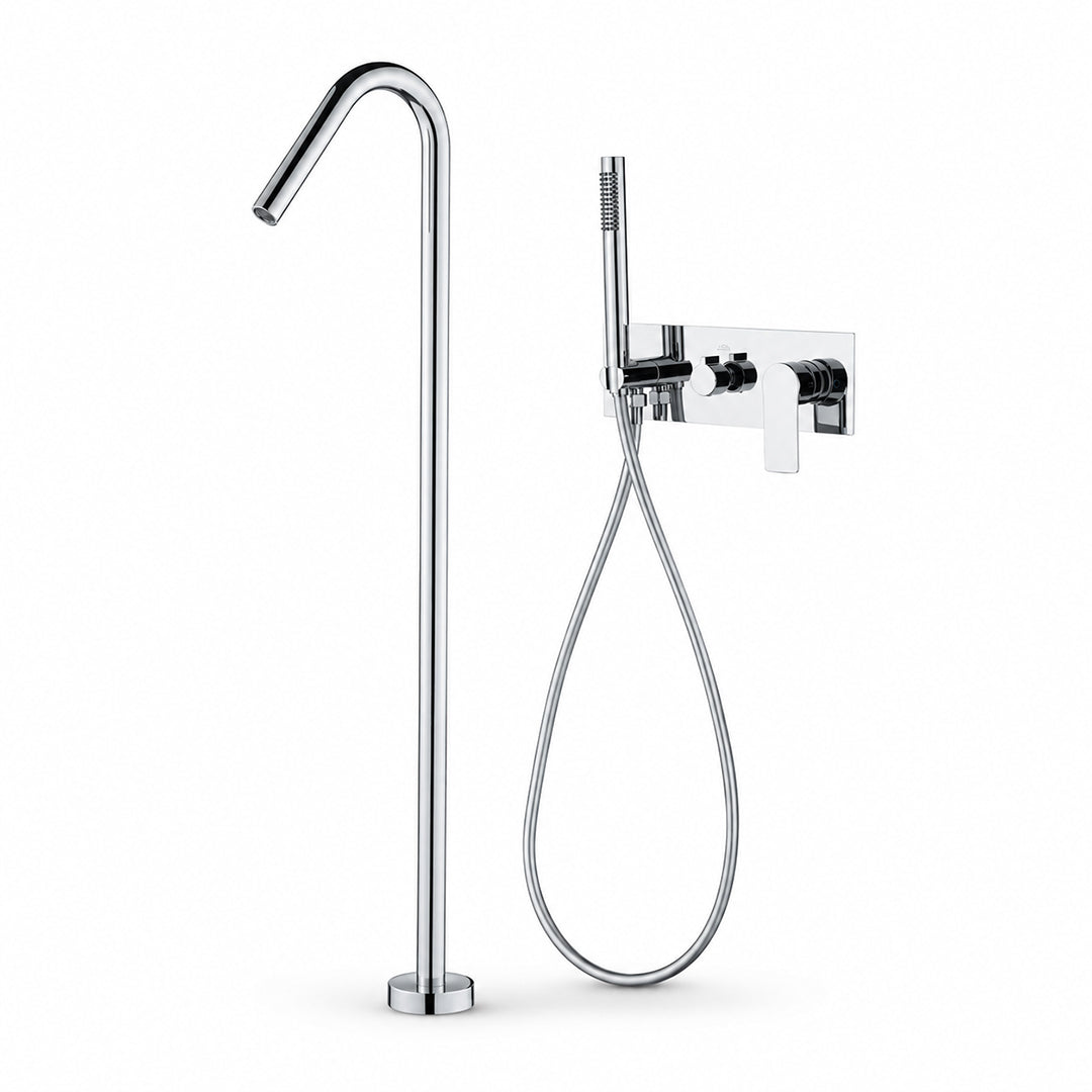 Concealed Installation Floor-Mounted Bathtub Faucet with Handheld Shower
