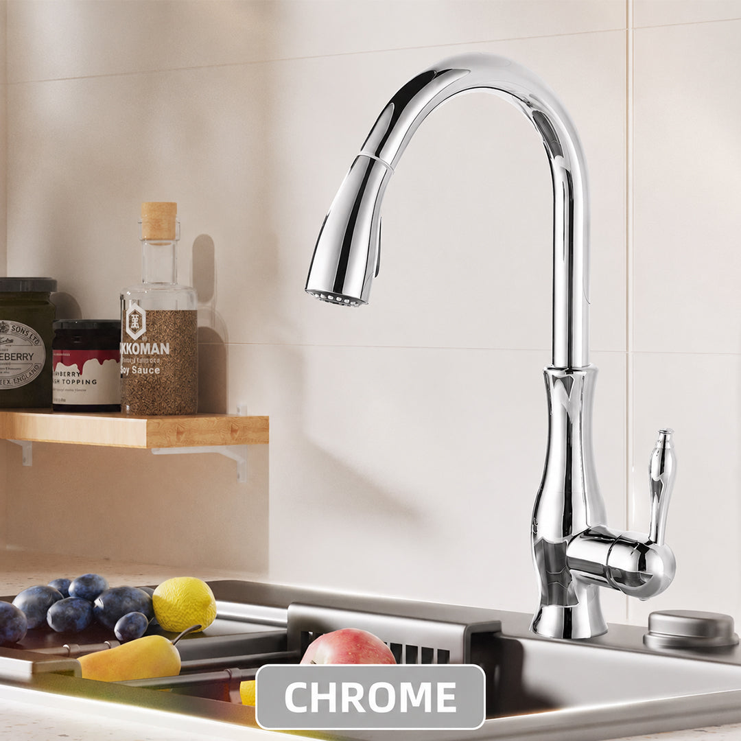 High-Arc Pull-Out Kitchen Faucet with Dual-Function Sprayer and 360° Swivel Spout