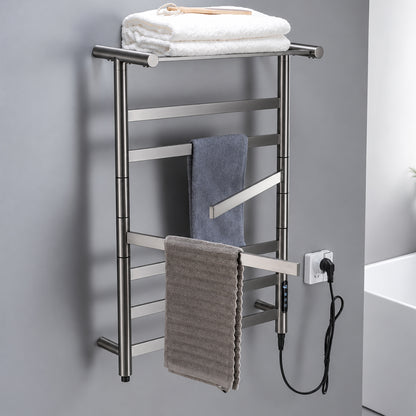 Electric Heated Towel Rack with Top Shelf & Rotating Bars – Plug-In Towel Warmer