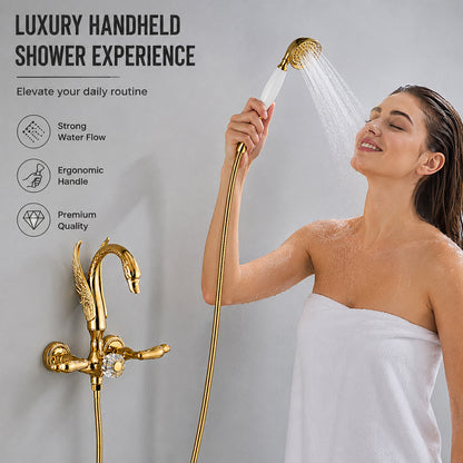 Luxury Wall Mounted Bathtub Faucet Swan Double Handle Bath Shower Faucet Water Tap