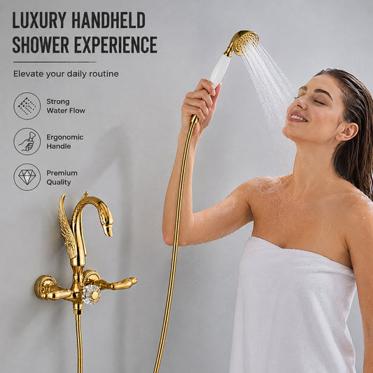 Luxury Wall Mounted Bathtub Faucet Swan Double Handle Bath Shower Faucet Water Tap