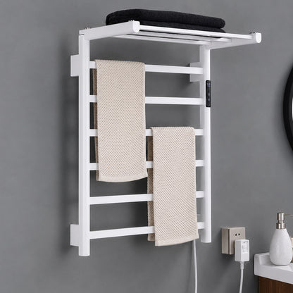 Stainless Steel Foldable Heated Towel Rack with Top Shelf, Timer & Temperature Control