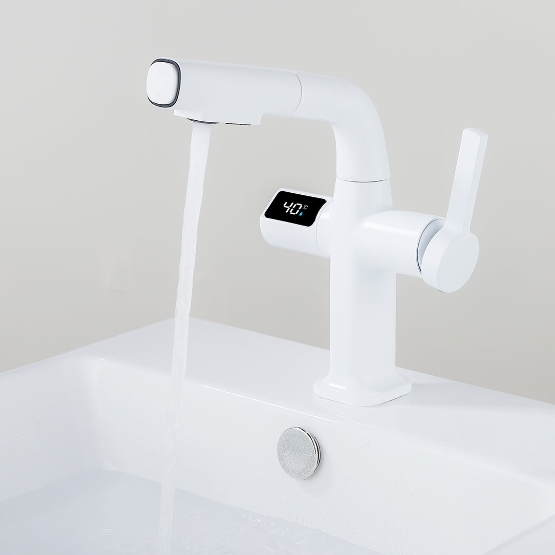Digital Temperature Display Pull-Out Bathroom Faucet with Handheld Sprayer