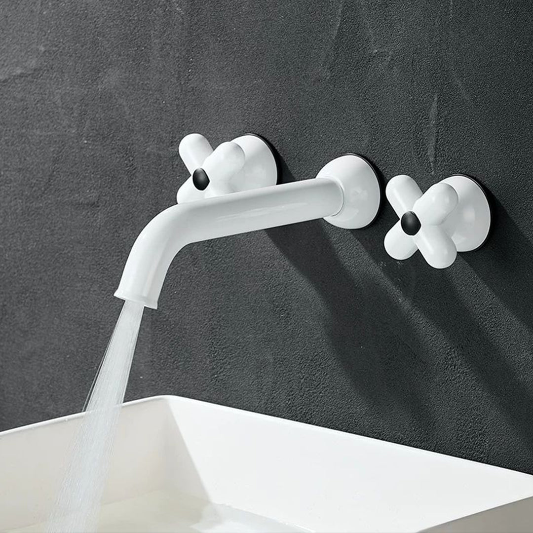 Wall-Mounted Bathroom Sink Faucet with Cross Handles
