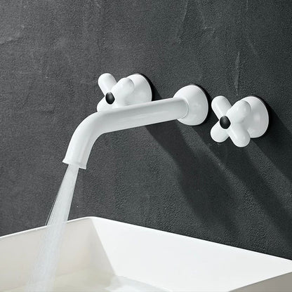Wall-Mounted Bathroom Sink Faucet with Cross Handles