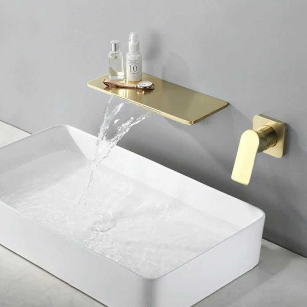 Brass Wall-Mounted Basin Faucet  Modern Waterfall Luxury Bathroom Sink Faucet