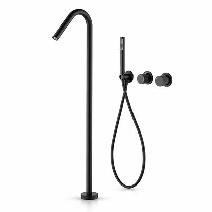 Floor-Mounted Bathtub Faucet with Concealed Controls and Handheld Shower