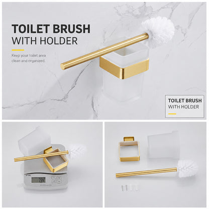 Wall Mounted Bruhsed Gold Bathroom Hardware Set with Towel Rack, Hooks & Toilet Paper Holder