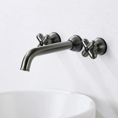 Wall-Mounted Bathroom Sink Faucet with Cross Handles
