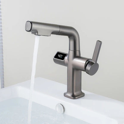 Digital Temperature Display Pull-Out Bathroom Faucet with Handheld Sprayer
