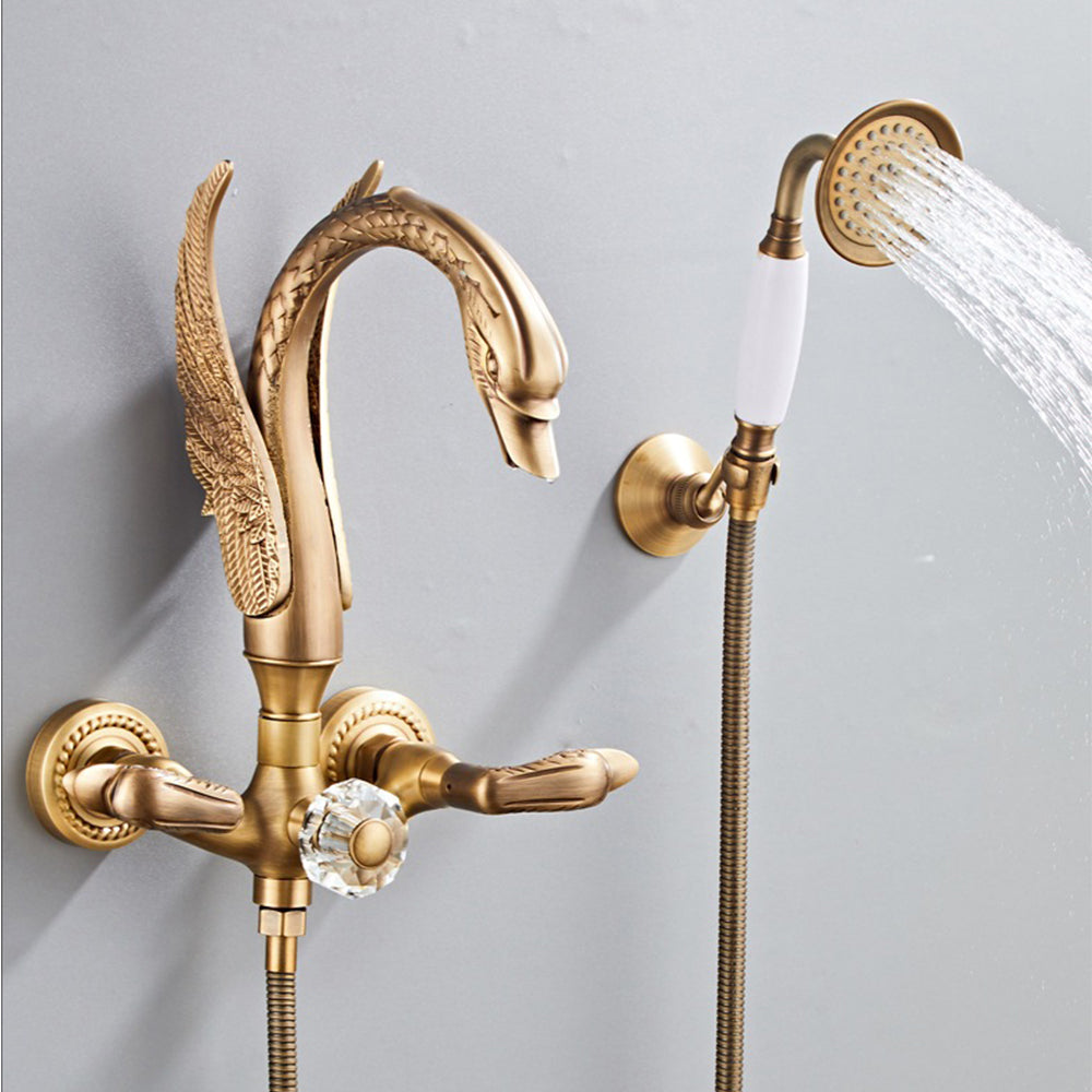 Luxury Wall Mounted Bathtub Faucet Swan Double Handle Bath Shower Faucet Water Tap
