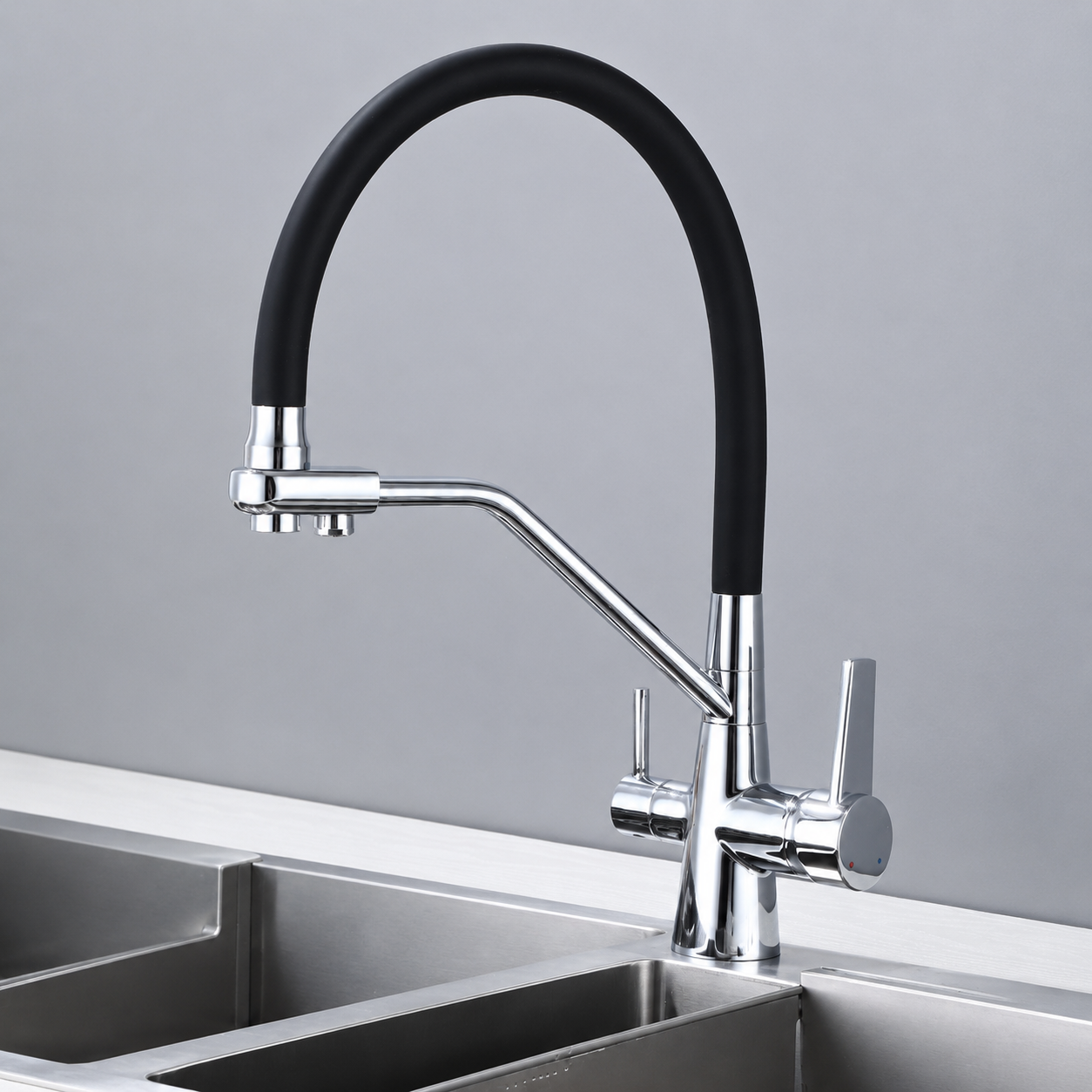 Brass High-Arc 3-Way Kitchen Faucet with Separate Purified Water Outlet