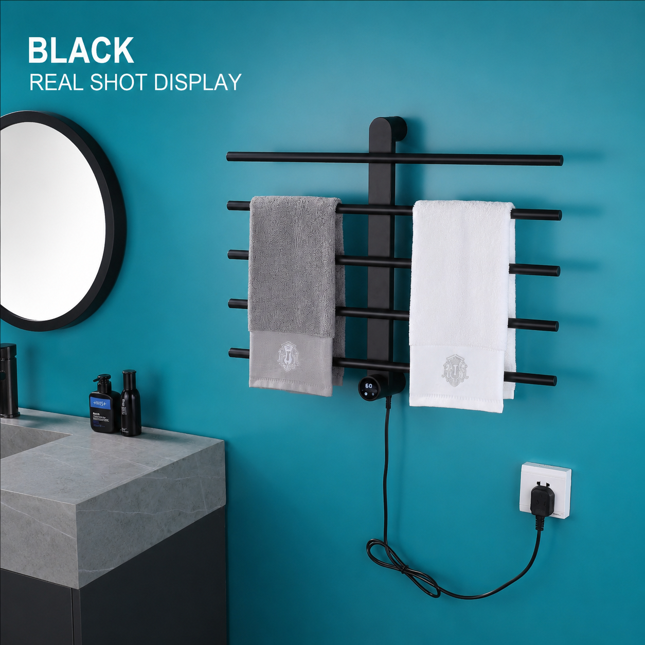 Wall-Mounted Electric Heated Towel Rack with Digital Temperature Control 5 Bars