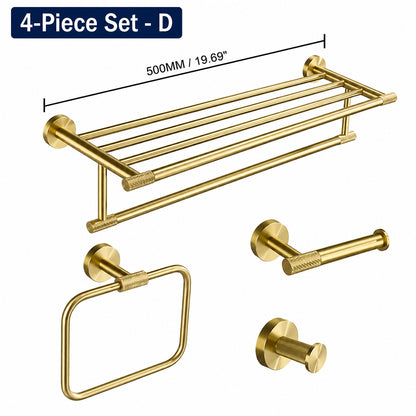 Brushed Gold Wall-Mounted Bathroom Hardware Set with Towel Bars, Shelf & Accessories