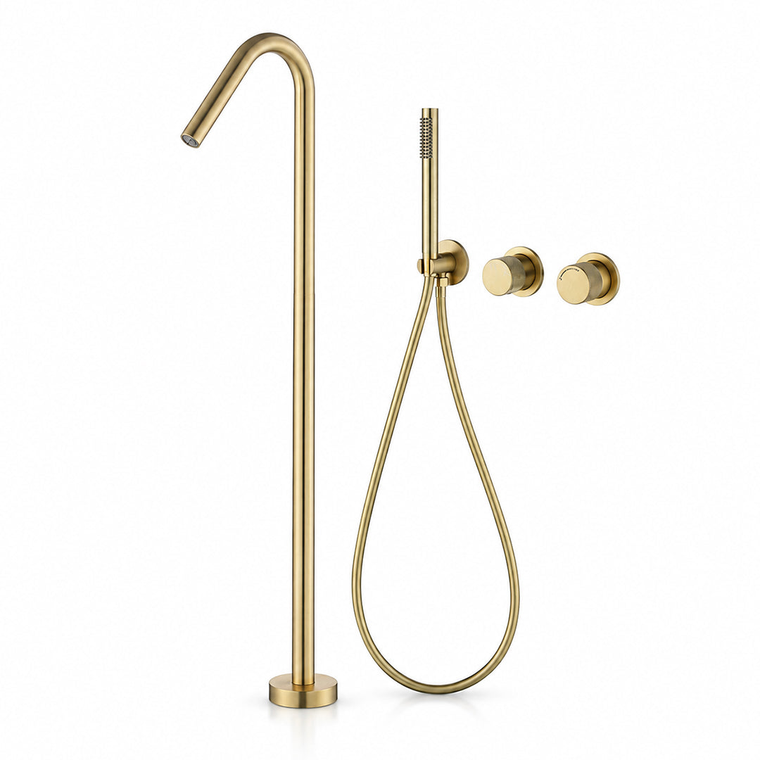 Floor-Mounted Bathtub Faucet with Concealed Controls and Handheld Shower
