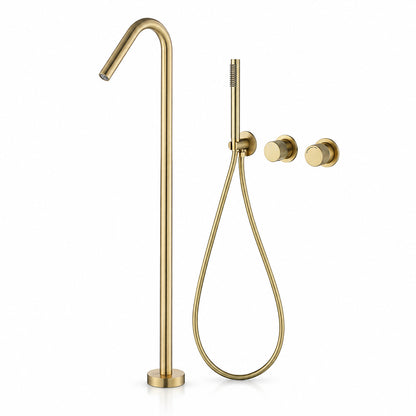Floor-Mounted Bathtub Faucet with Concealed Controls and Handheld Shower