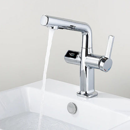 Digital Temperature Display Pull-Out Bathroom Faucet with Handheld Sprayer