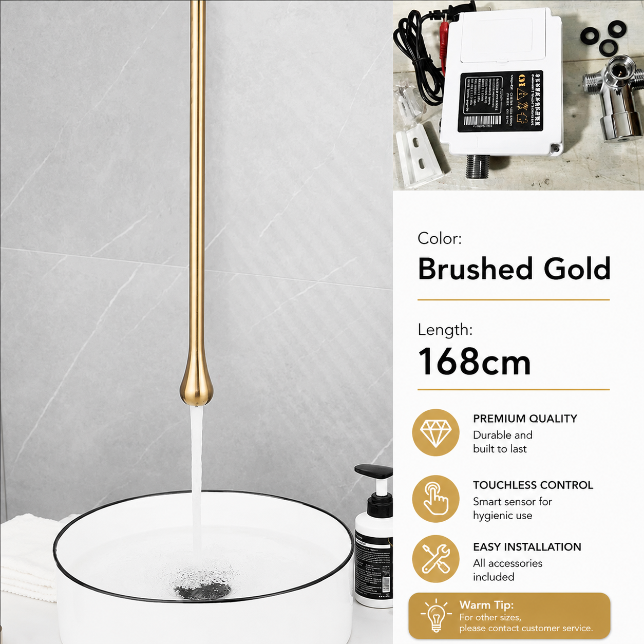 Luxury Smart Sensor Hanging Faucet – Custom Length Touchless Basin Faucet for Modern Bathroom Sink