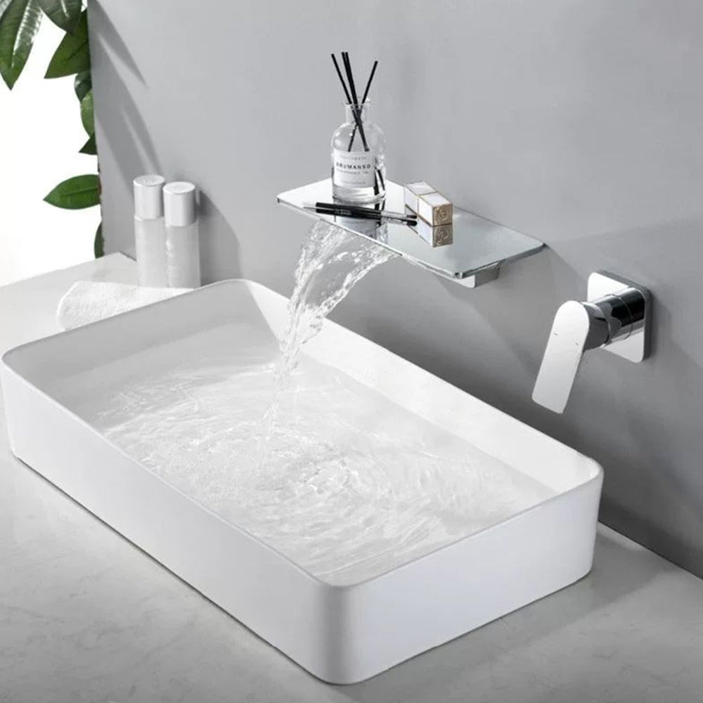 Brass Wall-Mounted Basin Faucet  Modern Waterfall Luxury Bathroom Sink Faucet