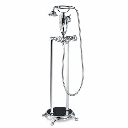 Luxury Swan Freestanding Bathtub Faucet with Handheld Shower  Polished Gold Finish