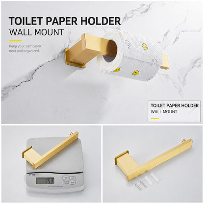 Wall Mounted Bruhsed Gold Bathroom Hardware Set with Towel Rack, Hooks & Toilet Paper Holder