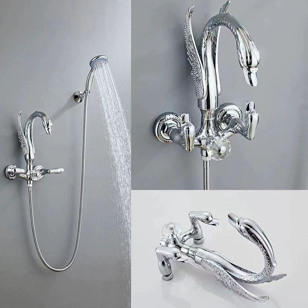 Luxury Wall Mounted Bathtub Faucet Swan Double Handle Bath Shower Faucet Water Tap