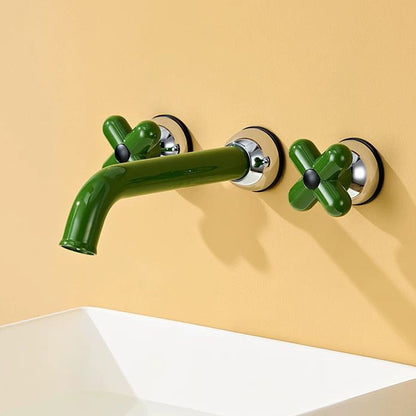 Wall-Mounted Bathroom Sink Faucet with Cross Handles