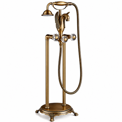 Luxury Swan Freestanding Bathtub Faucet with Handheld Shower  Polished Gold Finish